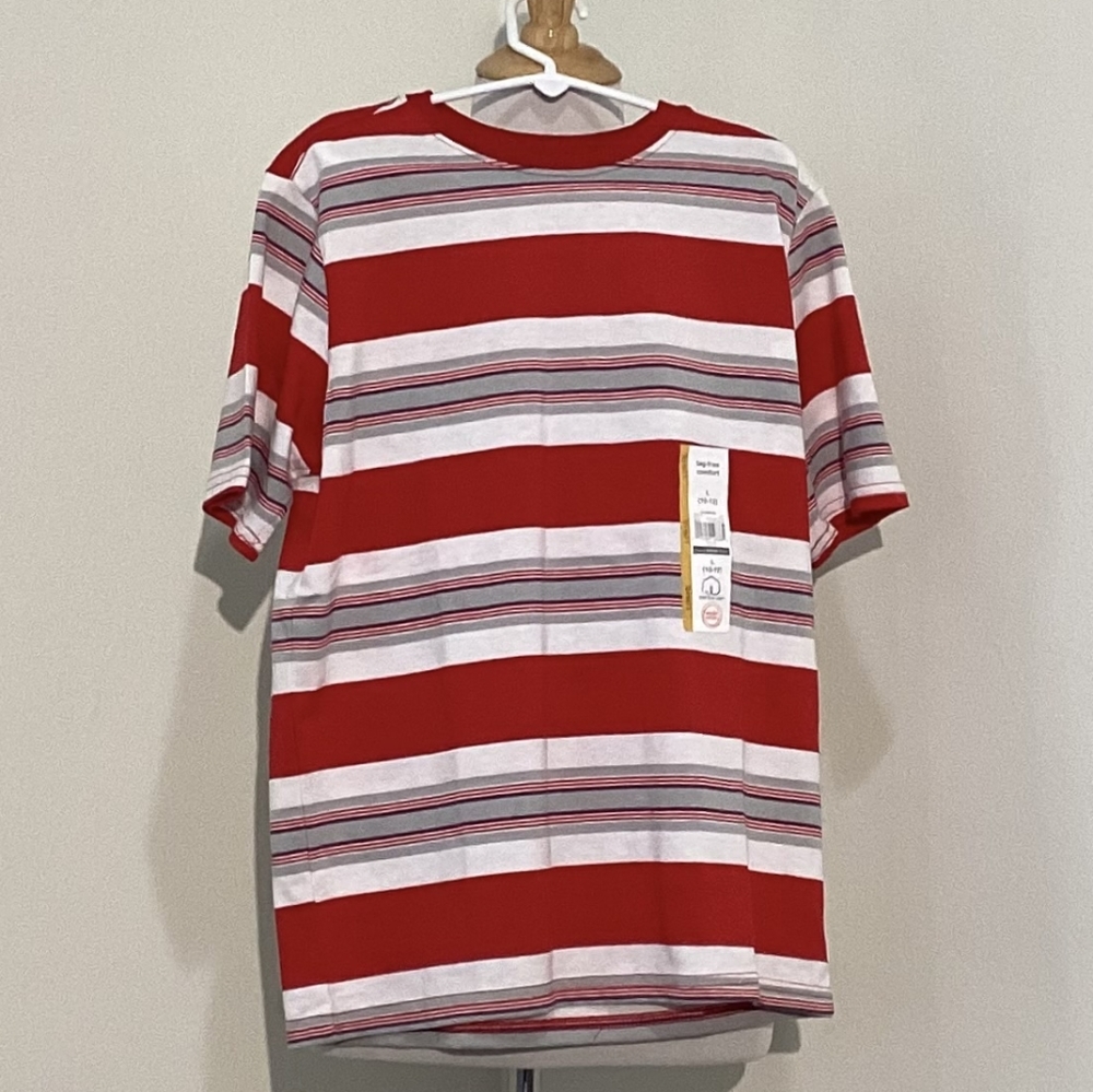 Wonder Nation Boys Short Sleeves Shirt  Horizon Strips Red, White, Gray